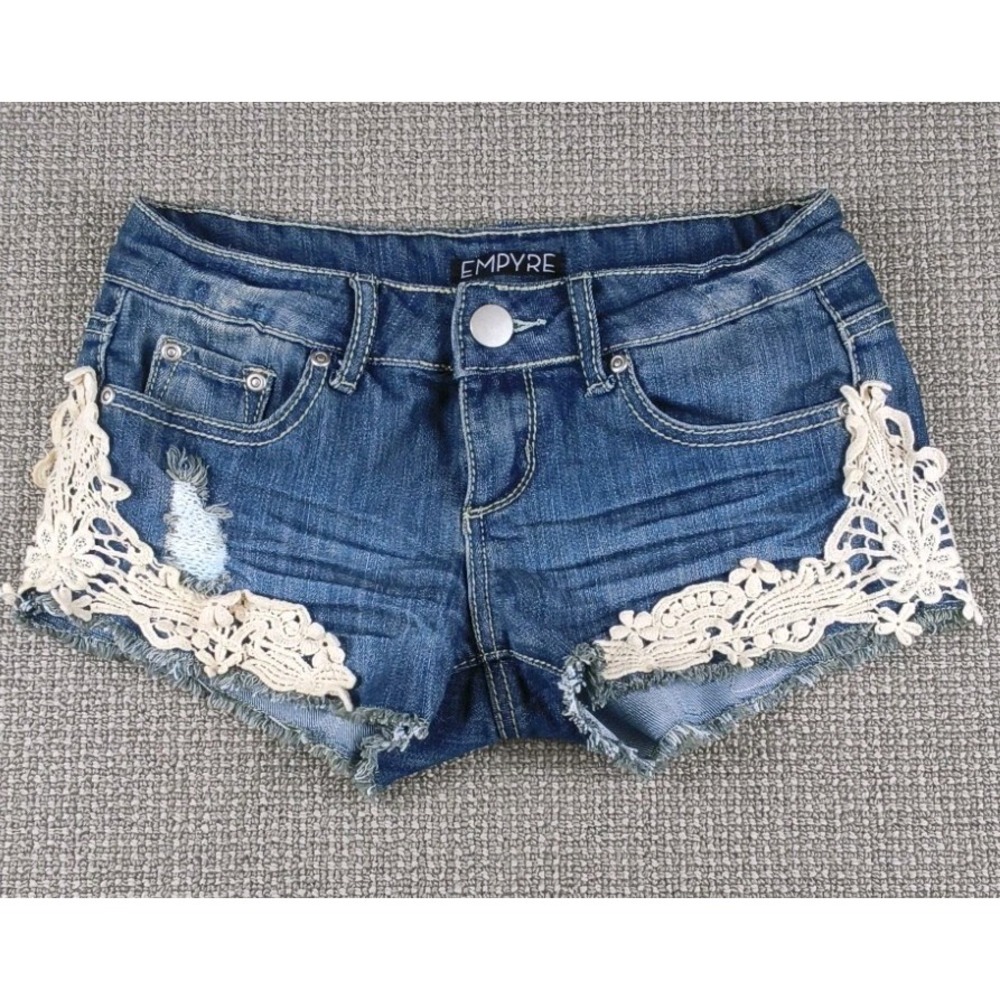 Empyre Distressed Embroidered Mini Jean Shorts